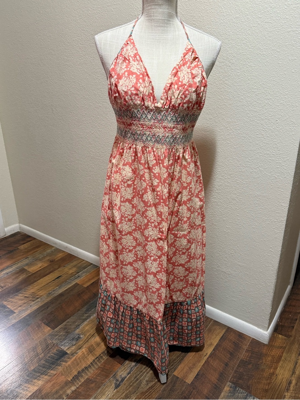 Miss June Paris “Nolita” Boho Floral Maxi Dress Dusty Coral - Size Large